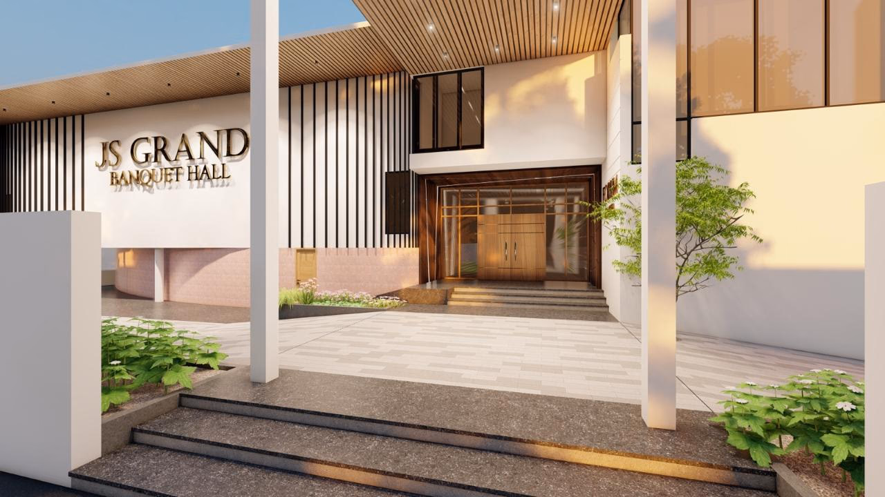 JS Grand marriage hall and entrance signage on Swamimalai Road, Thimmakudi, Kumbakonam