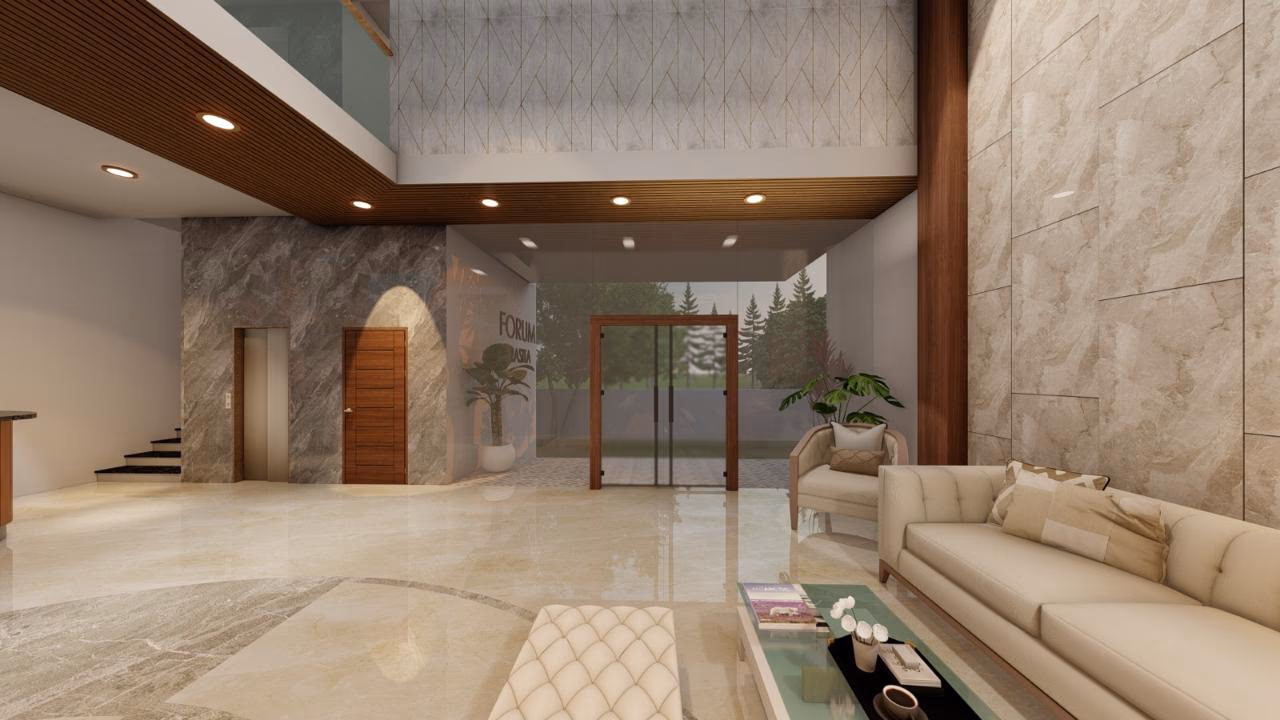 The arrival lobby at JS Grand, a wedding venue in Kumbakonam