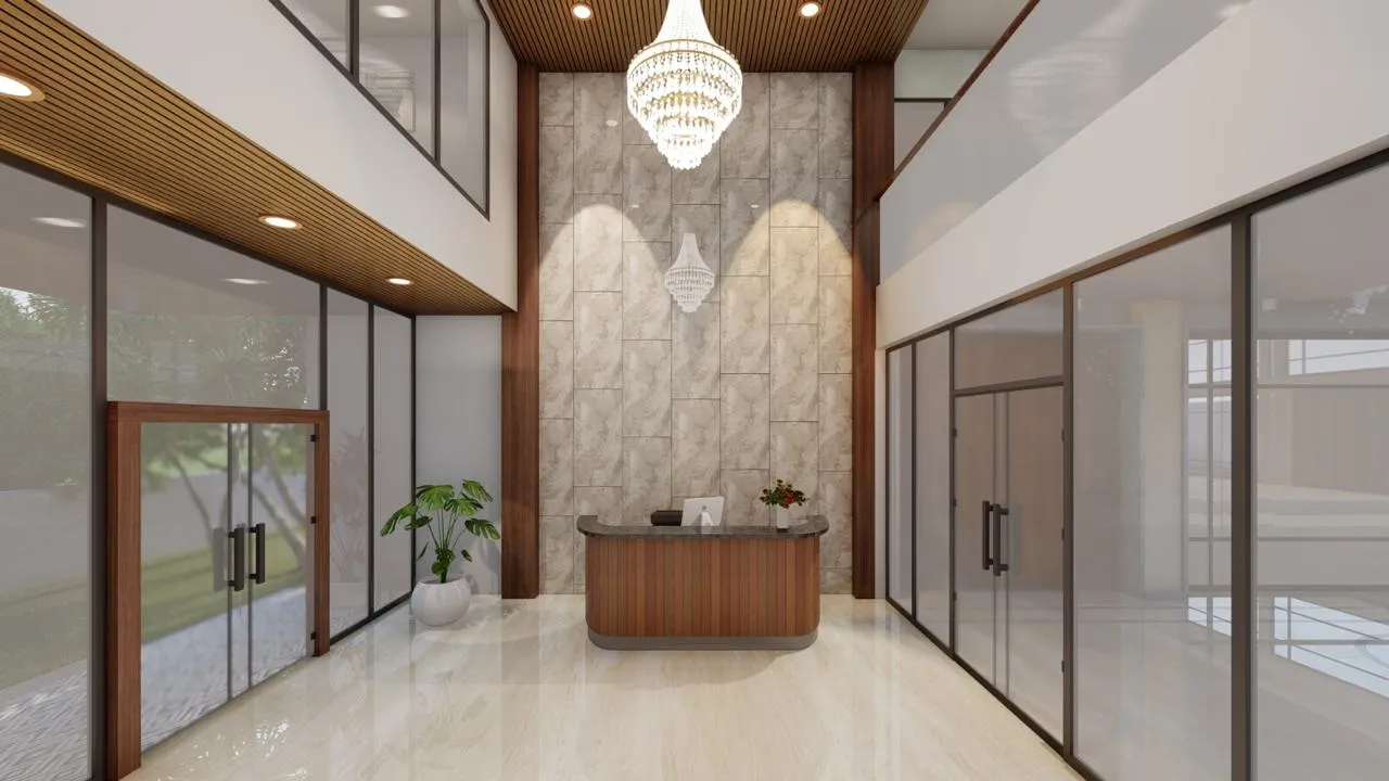 The arrival lobby and reception at JS Grand, Kumbakonam — 2