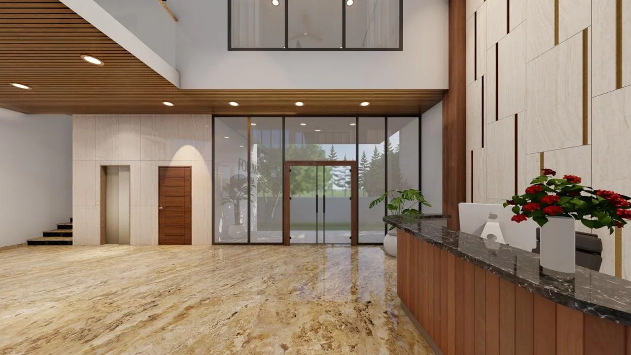 The arrival lobby and reception at JS Grand, Kumbakonam — 4