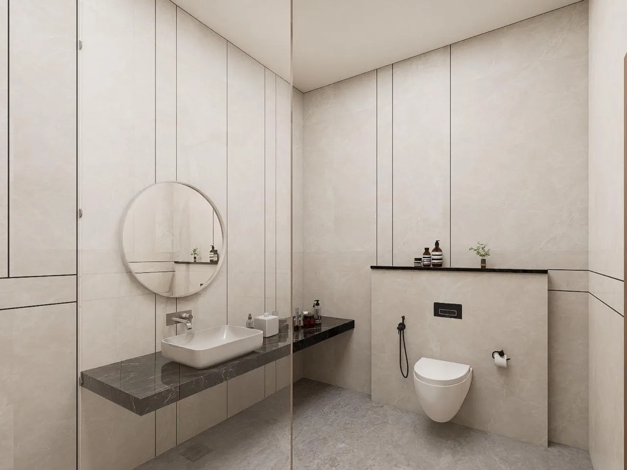 A guest bathroom at JS Grand, a Kumbakonam wedding hall with rooms on-site — 4